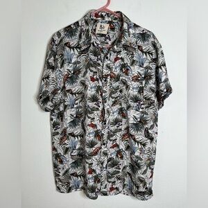 Rebel James & Charli RJC Shirt Mens Size L Button Up Insect Leaf Print Pocket